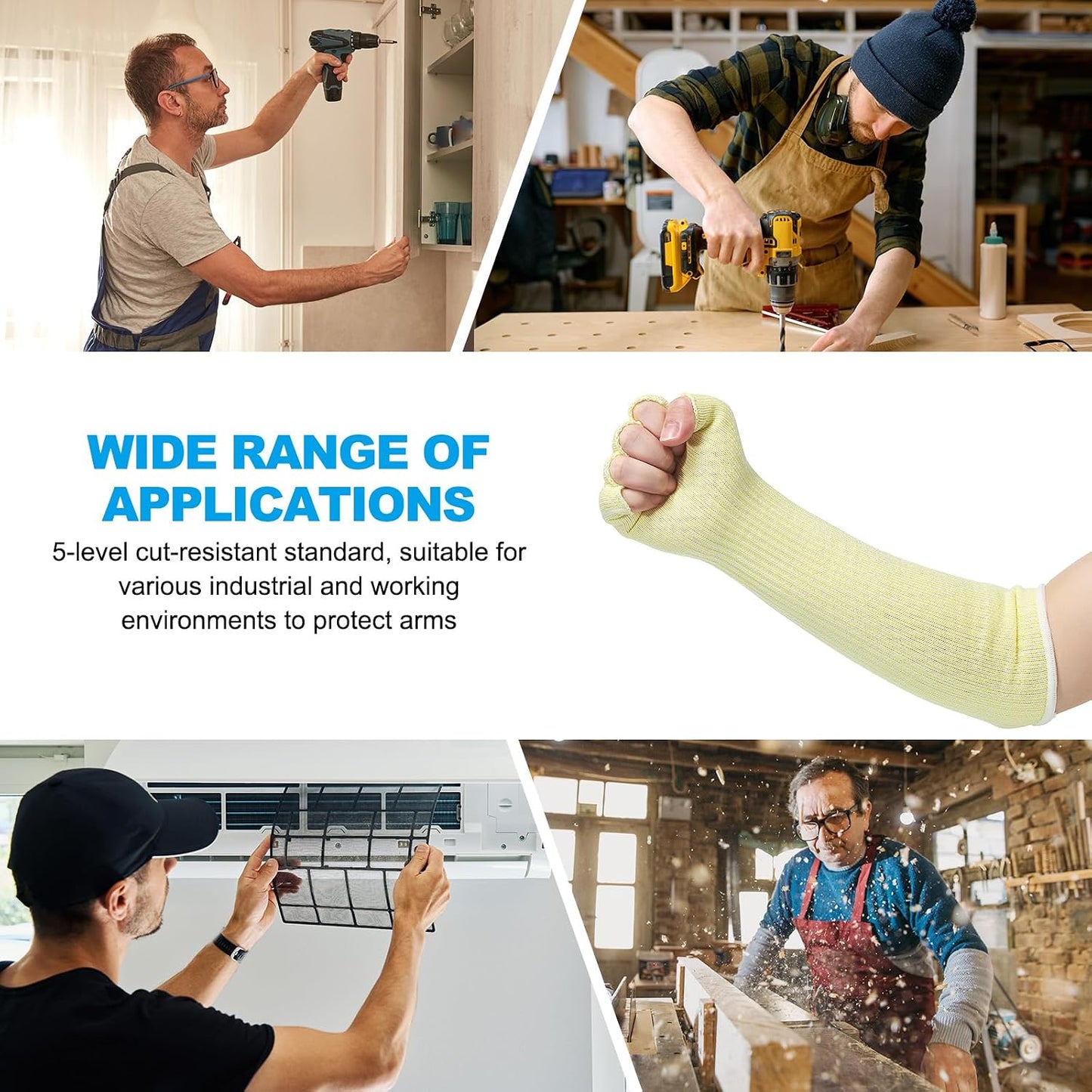 Cut Resistant Sleeves with Finger Grips Forearm Protective Sleeves Level 5 Protection Arm Safety Protectors Sleeves