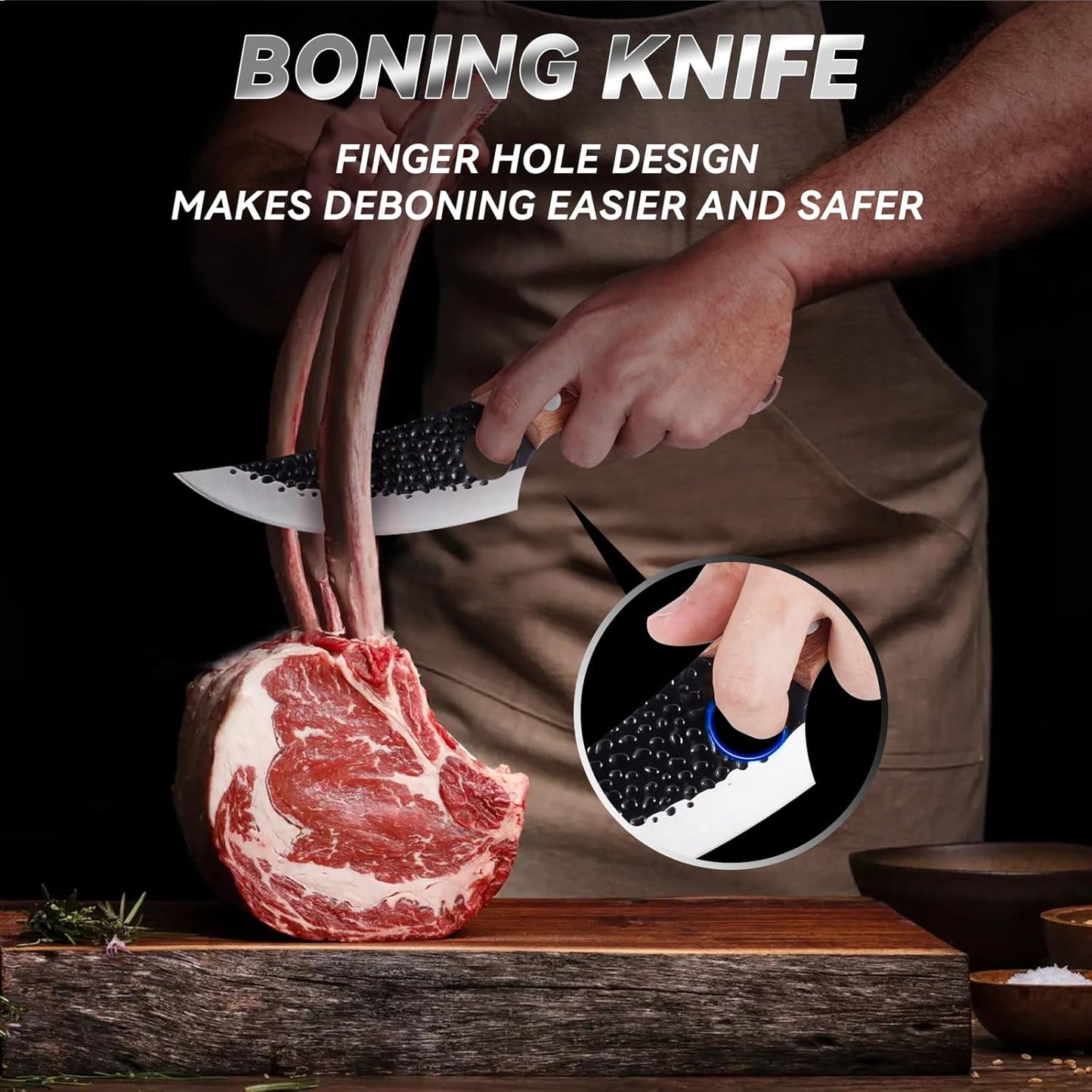 Chef Knife 11 Inch, Kitchen Knife for Boning, Cutting, and Chopping. Hand Forged Meat Cleaver, Deba Knife, Japanese Knife, and Kitchen Knives For Home, Outdoor Cooking, Camping BBQ (Yellow)