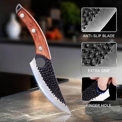 Chef Knife 11 Inch, Kitchen Knife for Boning, Cutting, and Chopping. Hand Forged Meat Cleaver, Deba Knife, Japanese Knife, and Kitchen Knives For Home, Outdoor Cooking, Camping BBQ (Yellow)