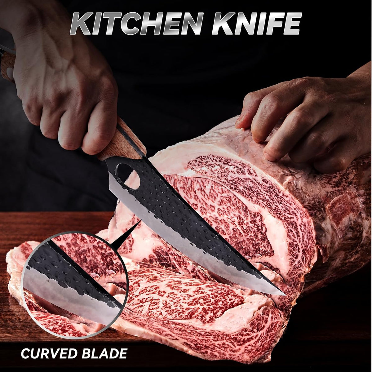 Chef Knife 11 Inch, Kitchen Knife for Boning, Cutting, and Chopping. Hand Forged Meat Cleaver, Deba Knife, Japanese Knife, and Kitchen Knives For Home, Outdoor Cooking, Camping BBQ (Yellow)