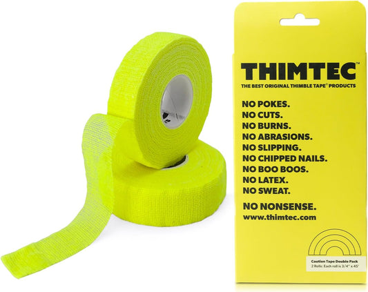 The Original Thimble Tape for Hand Sewing - Fully Adjustable Nail & Finger Protector - A Smarter Alternative to Classic Knitting Thimbles - Caution Tape, 2-Pack