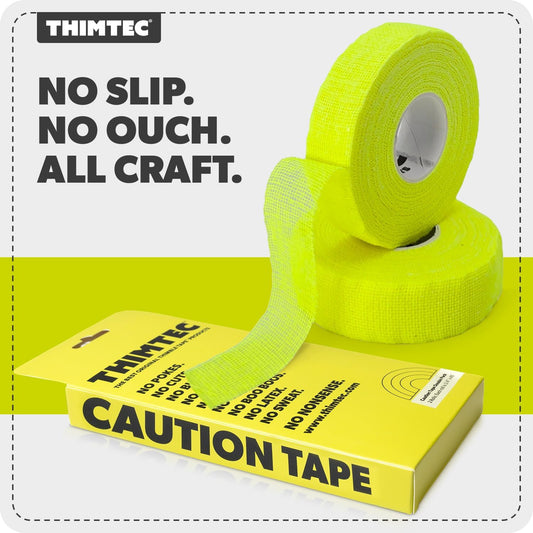The Original Thimble Tape for Hand Sewing - Fully Adjustable Nail & Finger Protector - A Smarter Alternative to Classic Knitting Thimbles - Caution Tape, 2-Pack