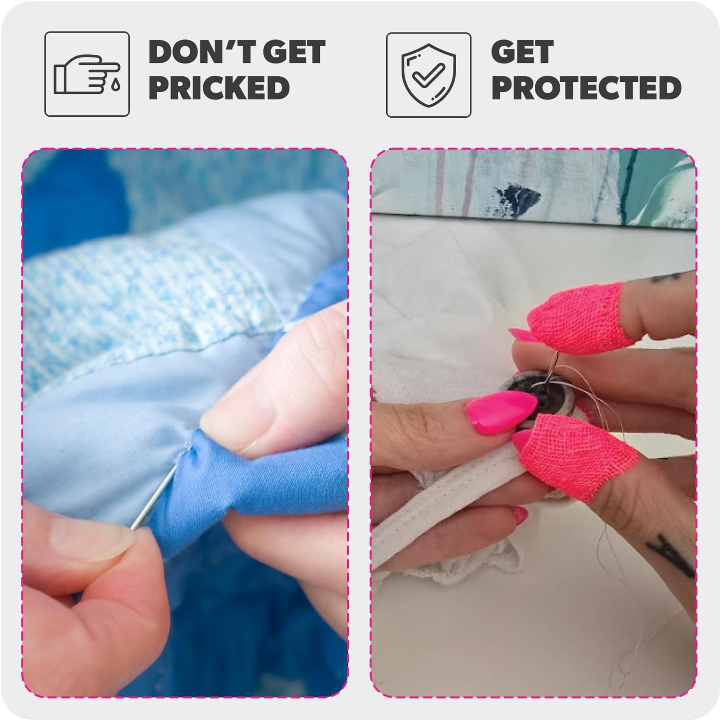 The Original Thimble Tape for Hand Sewing - Fully Adjustable Nail & Finger Protector - A Smarter Alternative to Classic Knitting Thimbles - Caution Tape, 2-Pack