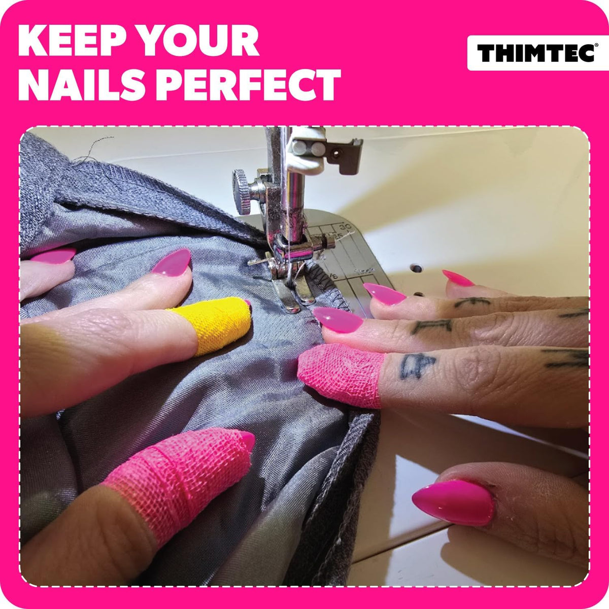 The Original Thimble Tape for Hand Sewing - Fully Adjustable Nail & Finger Protector - A Smarter Alternative to Classic Knitting Thimbles - Caution Tape, 2-Pack