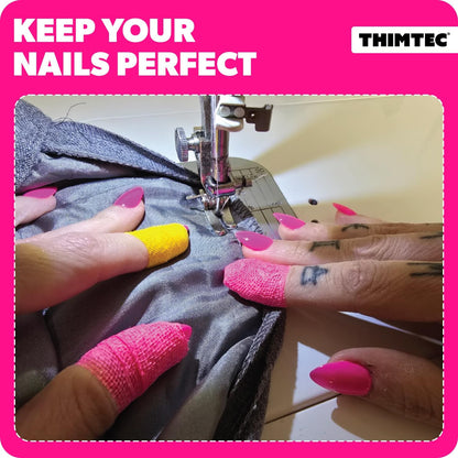 The Original Thimble Tape for Hand Sewing - Fully Adjustable Nail & Finger Protector - A Smarter Alternative to Classic Knitting Thimbles - Caution Tape, 2-Pack