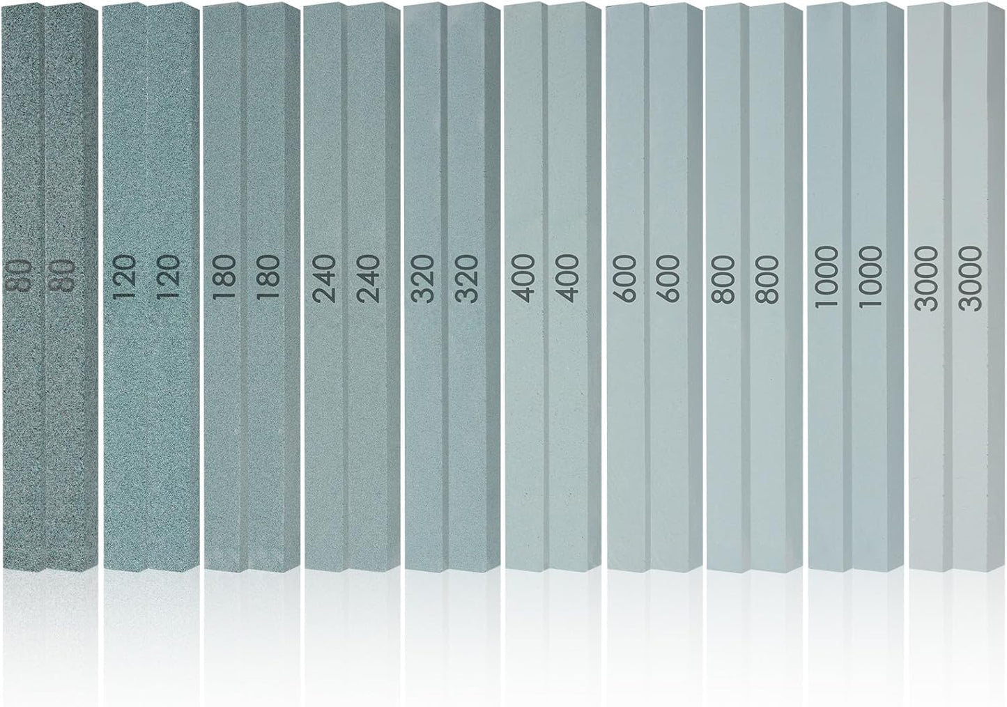 20 Pcs Sharpening Stone Set,Grit 80# 120# 180# 240# 320# 400# 600# 800# 1000# 3000# Rectangular Shaped Silicon Carbide Honing Whetstone for Scissor,Knife,Metal, Moldels-150 x12 x 12mm