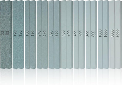 20 Pcs Sharpening Stone Set,Grit 80# 120# 180# 240# 320# 400# 600# 800# 1000# 3000# Rectangular Shaped Silicon Carbide Honing Whetstone for Scissor,Knife,Metal, Moldels-150 x12 x 12mm