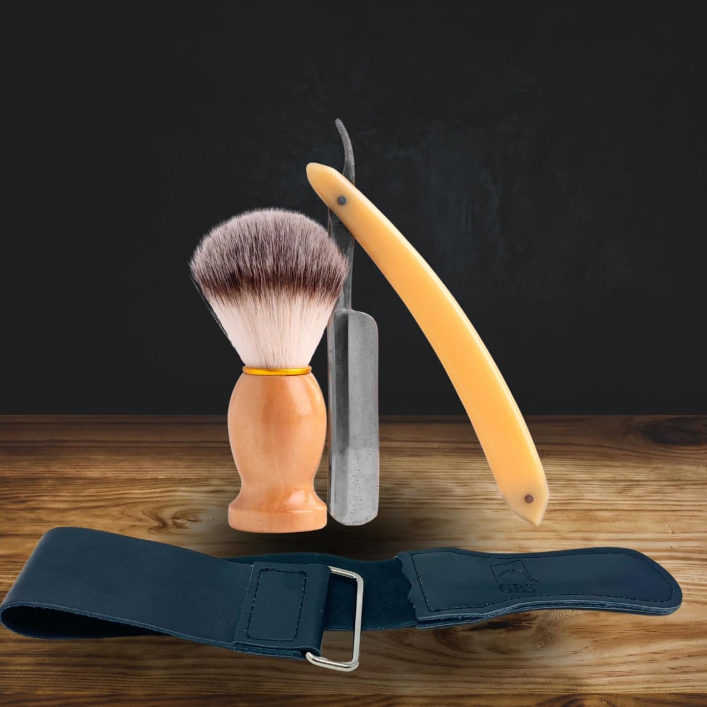 G.B.S Black Leather Razor Strop – Handmade Grain Leather Strop with Strop Paste – Professional Honing & Sharpening Strop for Straight Razors, Knives, Chisels & Tools