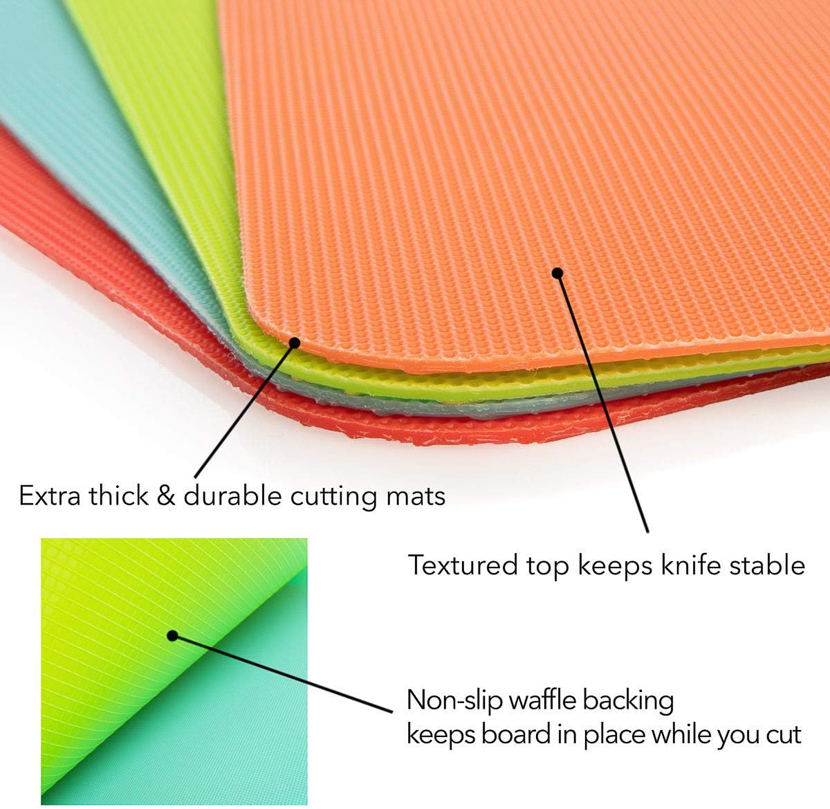 Simply Genius Plastic Cutting Boards - Flexible Color Coded Cutting Board Set - Textured Grip Odor-Resistant Dishwasher-Safe Chopping Mat - Pack of 4-8 in x 11 in - Multicolor