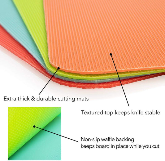 Simply Genius Plastic Cutting Boards - Flexible Color Coded Cutting Board Set - Textured Grip Odor-Resistant Dishwasher-Safe Chopping Mat - Pack of 4-8 in x 11 in - Multicolor