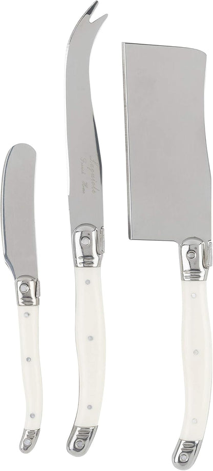 Laguiole Cheese Knife Set of 3 – Charcuterie Accessories w/Faux Ivory Handles – Includes 6.25" Cheese Spreader, 9.25" Spear & 8.5" Cleaver Knife