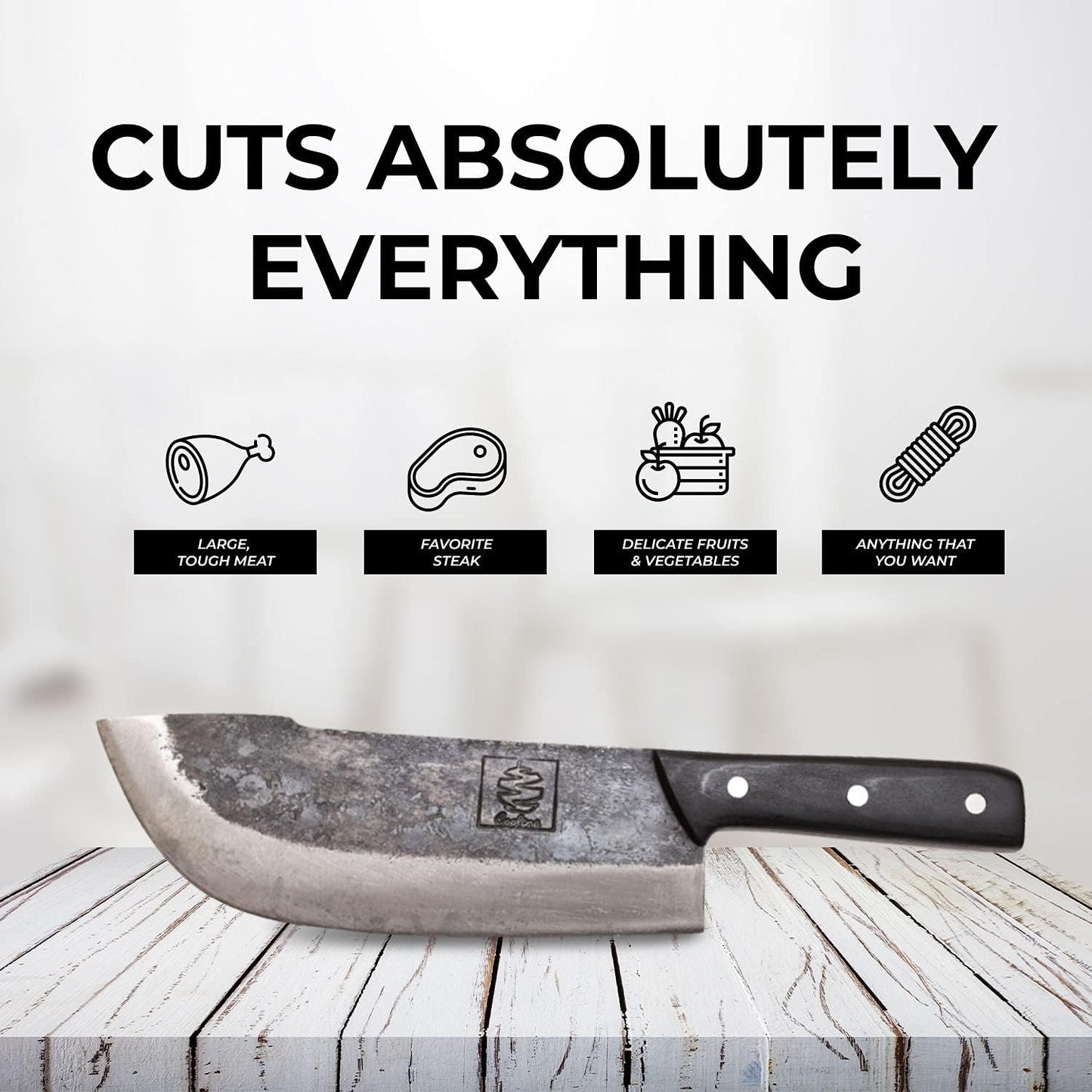 COOLINA Daozi 8" Butcher Knife, Hand-Forged High-Carbon Steel Cleaver for Heavy-Duty Meat Cutting, Slicing, Chopping, Brisket & BBQ, Full-Tang Forged Blade with Ergonomic Wood Handle