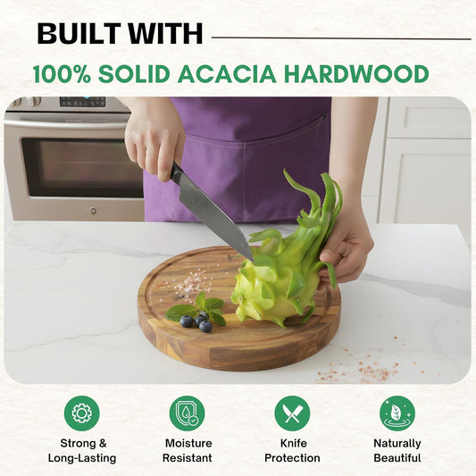 End Grain Acacia Wood Cutting Boards for Kitchen, 1.5 in Thick Butcher Block Construction for Stability, 15 x 10 in Medium Cutting Boards with Gift Box, Juice Groove and Handle