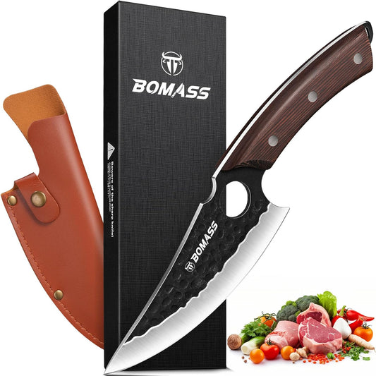Butcher Knife Meat Cleaver Knife, Hand Forged Japanese Knife Set of 3, High Carbon Kitchen Knife & Serbian Chef Knife & Boning Knife for Meat Cutting, Outdoor Cooking BBQ Camping Gift for Men