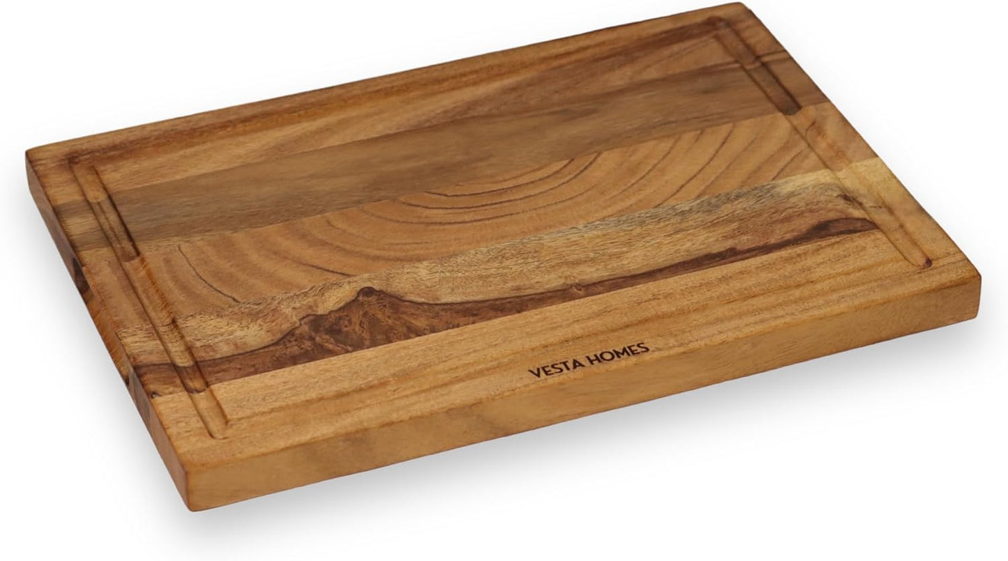 Vesta Homes Wooden Round Chopping Board/Cutting Board/Serving Board, Plate for Pizza, Vegetables, Fruits and Cheese Acacia Wood 11.5 x 11.5 Inches Handcrafted Natural