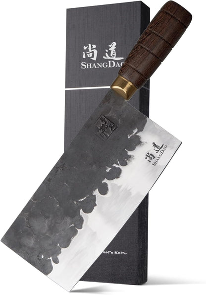 SHANGDAO Meat Cleaver Knife, 7.4 ″ Heavy Duty Razor Sharp Butcher Cleaver Kitchen Knife, High-carbon steel Chopper Knife, Forged Blade & Wood Handle, For Home Kitchen and Restaurant