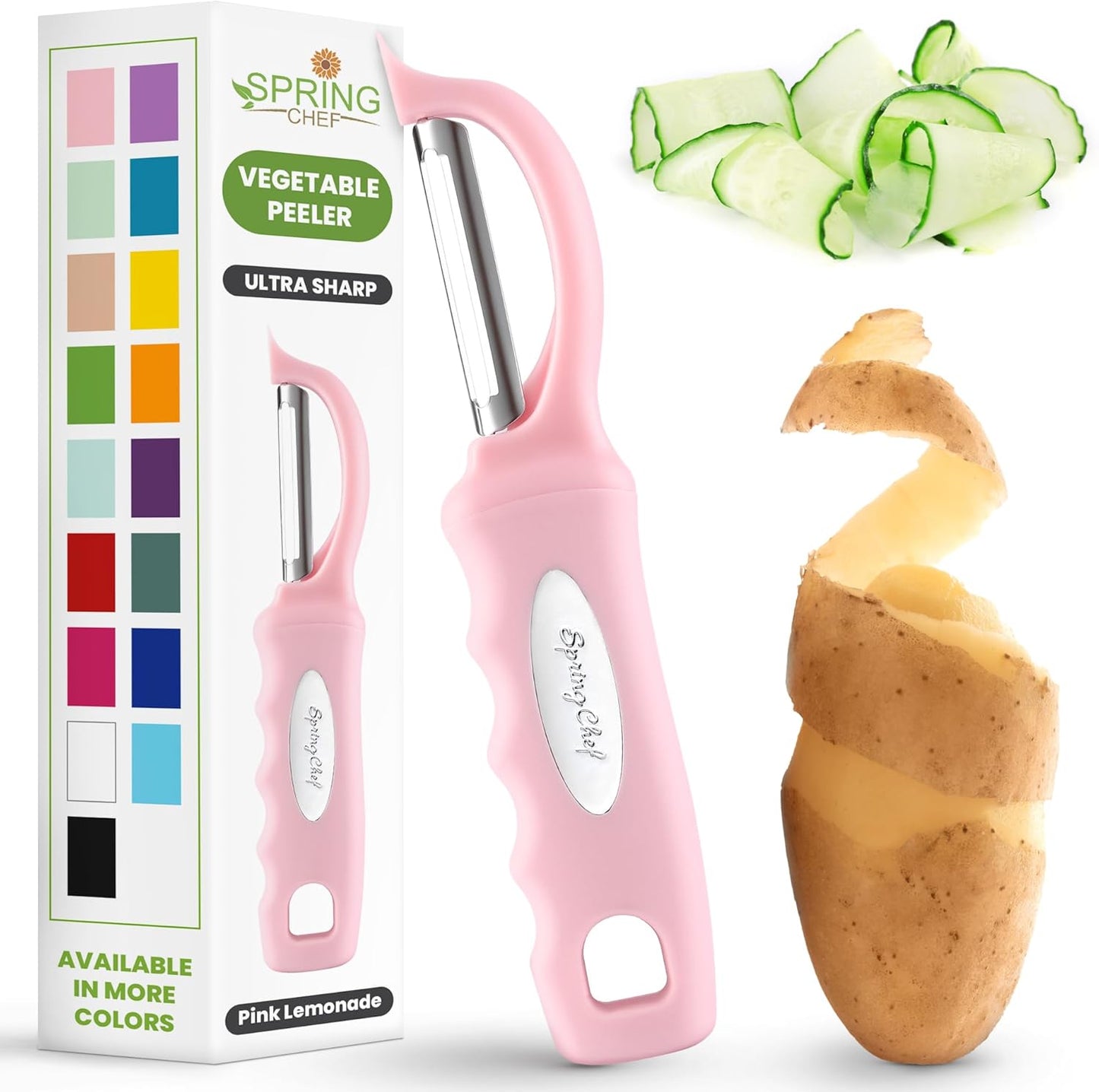 Spring Chef Premium Swivel Vegetable Peeler, Soft Grip Handle and Ultra Sharp Stainless Steel Blades - Perfect Kitchen Peeler For Veggie, Fruit, Potato, Carrot, Apple - Black