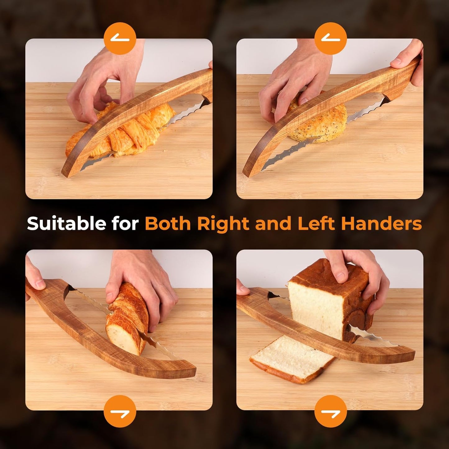 Mooues Bread Knife Set, Acacia Wood(15.7") - Double Serrated Bread Knife for Homemade Bagels, Baguettes and More - Sourdough Bread Slicer, Cuts Thin, Even Slices - Premium Stainless Steel