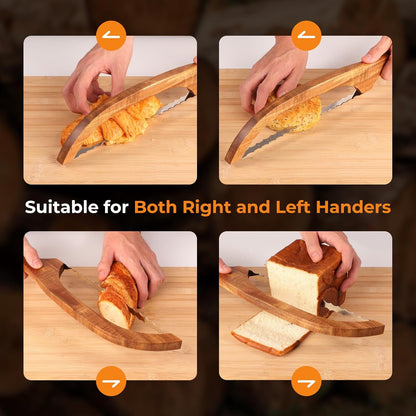 Mooues Bread Knife Set, Acacia Wood(15.7") - Double Serrated Bread Knife for Homemade Bagels, Baguettes and More - Sourdough Bread Slicer, Cuts Thin, Even Slices - Premium Stainless Steel