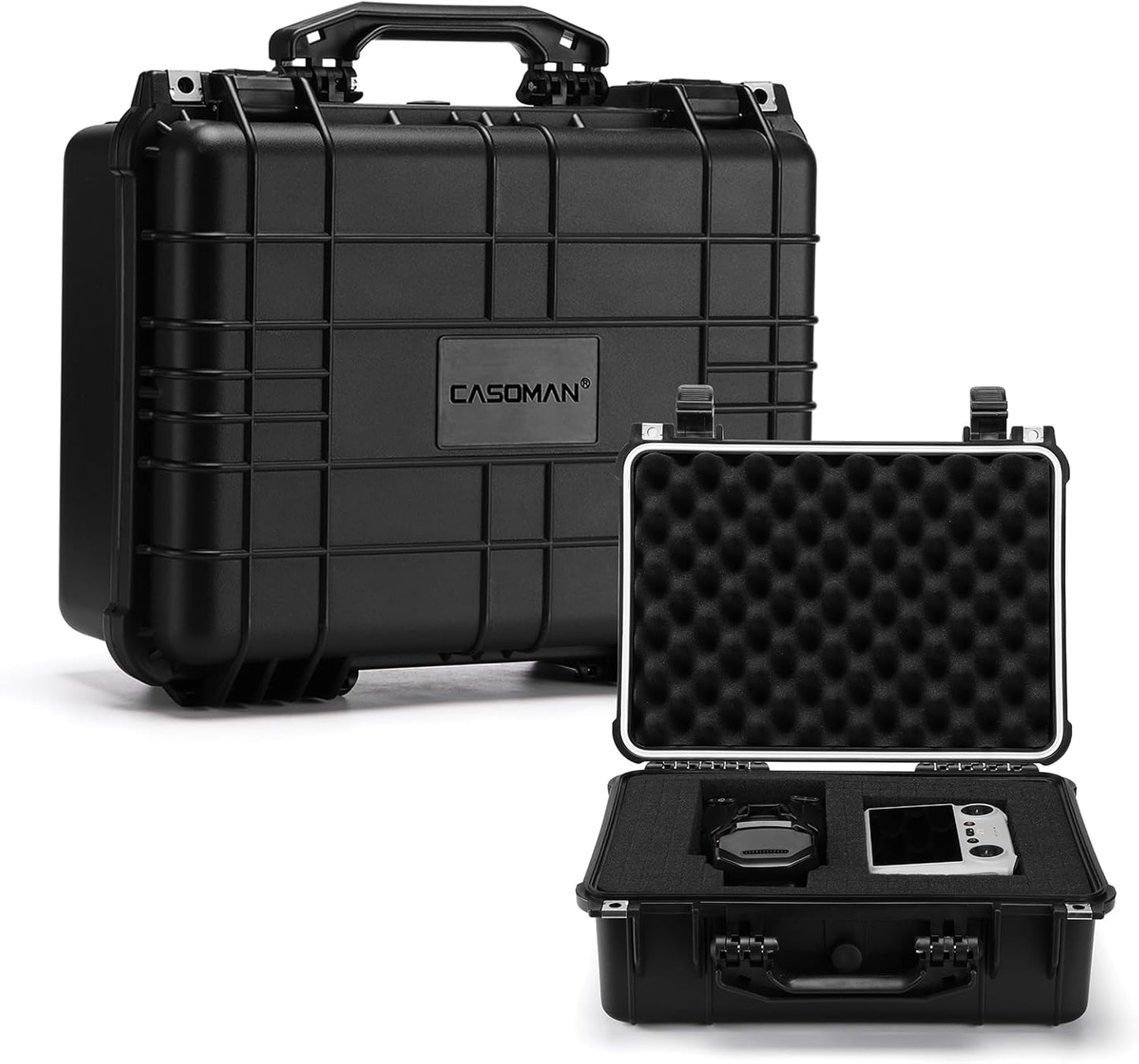 CASOMAN Water-proof and Dust-proof Protective Sturdy Plastic Storage Case with Cush-Proof Sponge and Customizable Foam, IP67 Water Proof Grade, 13.4" X 11.6" X 6"