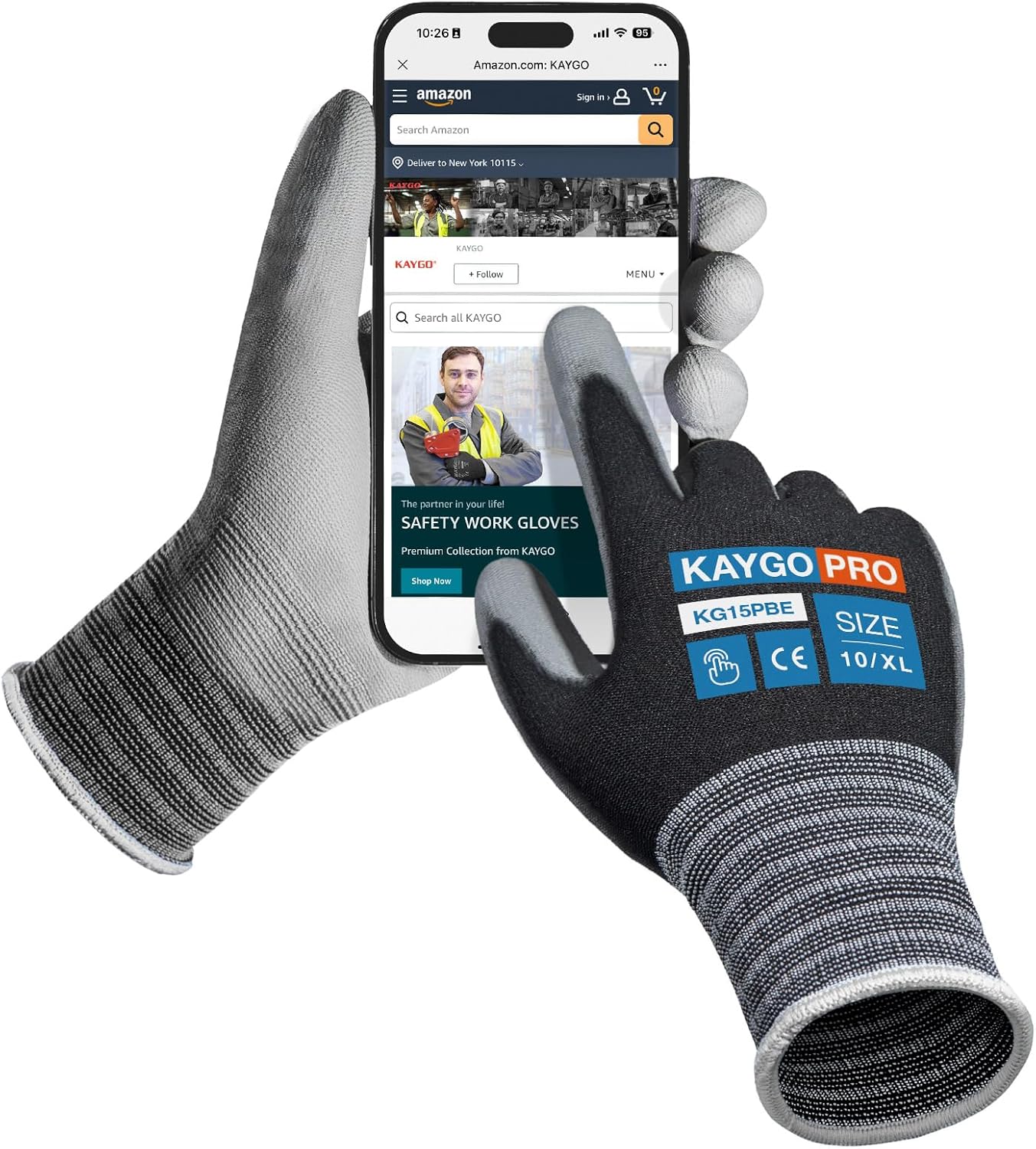KAYGO Ultra Thin PU Coated Safety Work Gloves, 12 Pairs Nylon Knit, High Dexterity Anti-Slip Breathable Light Duty Gloves for Precision, Warehouse, DIY & Electronics (L,Gray)
