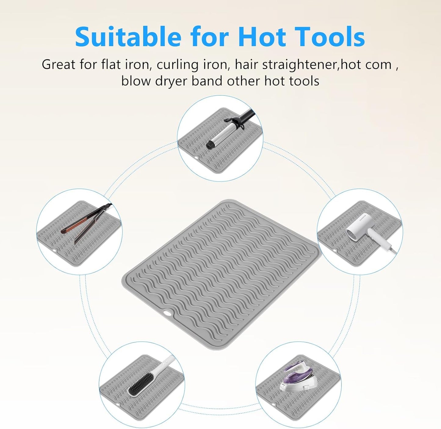 Heat Resistant Mat Oversize Curling Iron Mat Silicone Hot Hair Tools Mat for Hair Straightener,Flat Irons,Hair Styling Tools Countertop protection Portable Travel Mat 14.2" x 11"