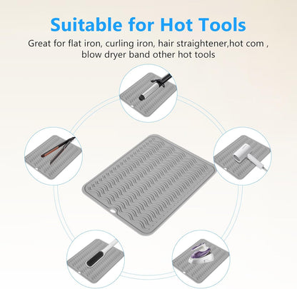 Heat Resistant Mat Oversize Curling Iron Mat Silicone Hot Hair Tools Mat for Hair Straightener,Flat Irons,Hair Styling Tools Countertop protection Portable Travel Mat 14.2" x 11"