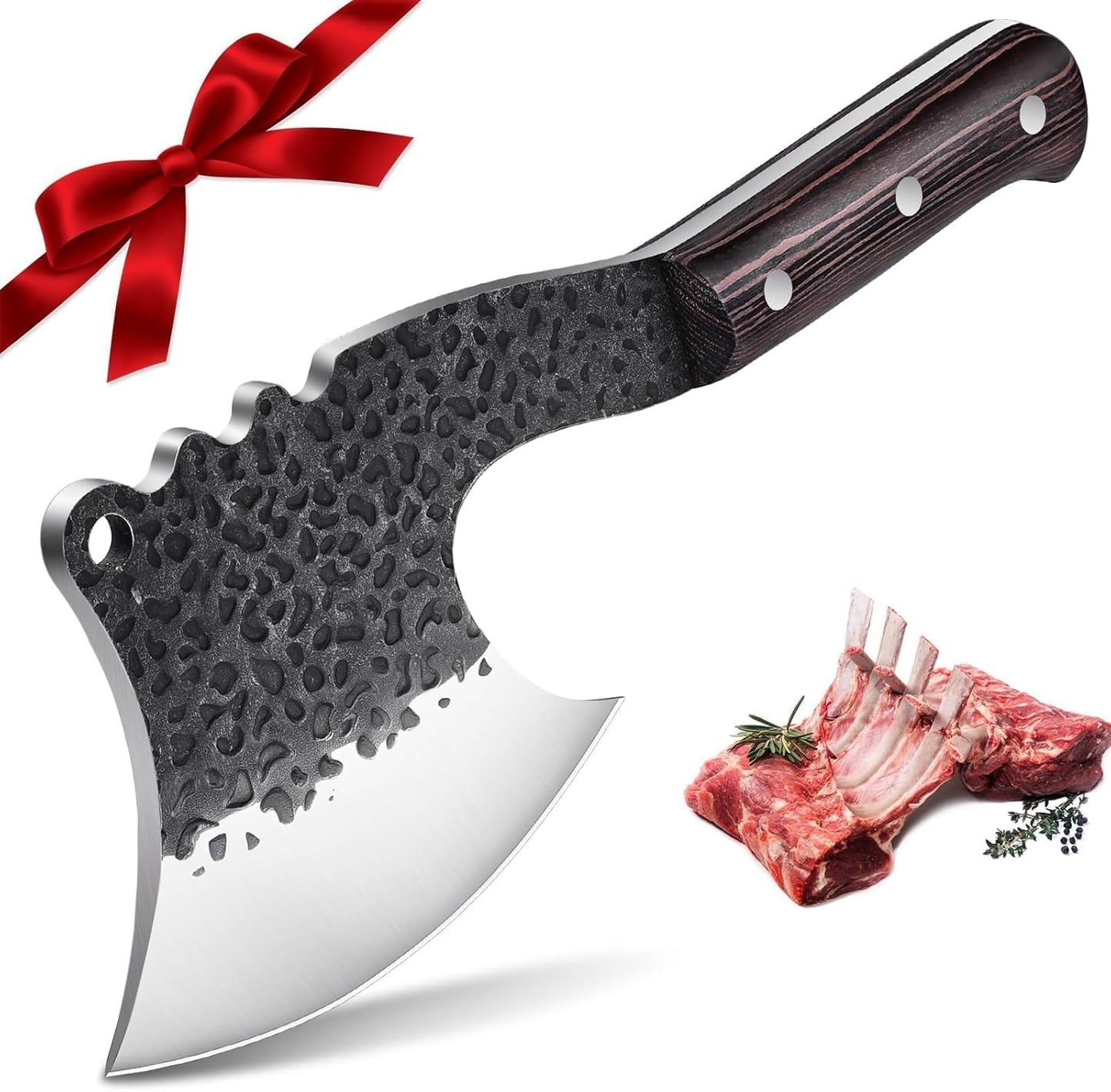 Dream Reach Meat Cleaver, 6.9 inch Black Boning Knife, High Carbon Steel Sharp Kitchen Forged In Fire Knife with Sheath Gift Box Bottle Opener for Outdoor Camping, Christmas Gifts for Men Women