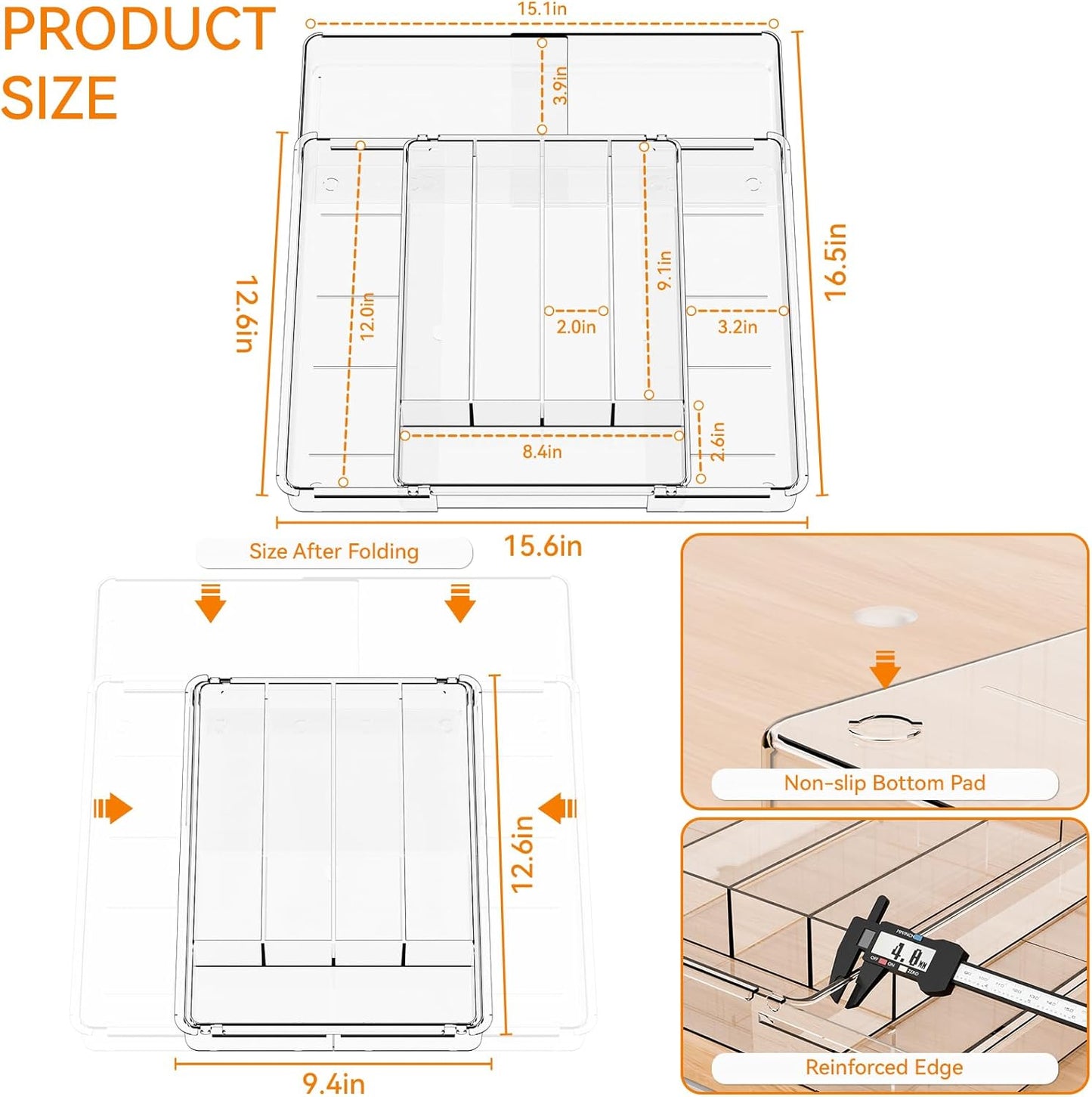 Yieach Clear Large Expandable Silverware Organizer and Kitchen Utensil Drawer Organizer,Plastic Adjustable Silverware Tray for Drawer Cutlery,Spatula,Tools,Flatware Organizers,Fork and Spoon Holder