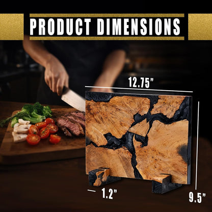 Magnetic Knife Block, Double Sided Knife Holder, Burl Maple Wood and Blue Resin, Holds 20 Knives, Non Slip Base (Blue)