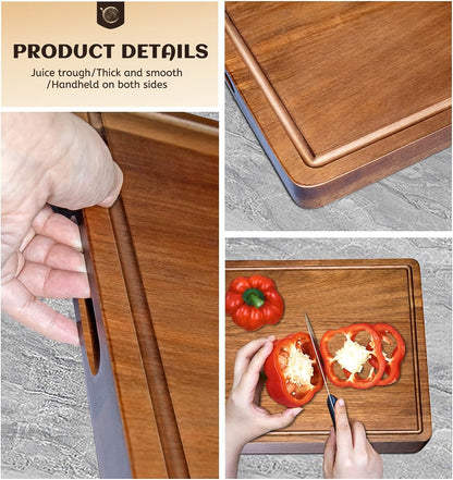 Acacia Wood Cutting Boards Set of 3 for Kitchen, Large Wooden Cutting Board with Juice Groove, Charcuterie Board, Chopping Board for Meat, Cheese, Fruits(17x12, 12x10, 12x7 inch)