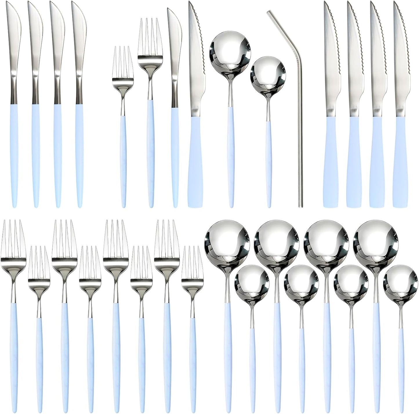 Astercook Silverware Set 48-Piece Gold Flatware Set with Steak Knives Food-Grade Stainless Steel Cutlery Set for 8 Mirror Polished Utensils Set for Home Kitchen Restaurant Valentine's Gift