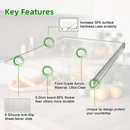 SWSKR Acrylic Cutting Board with Counter Lip,17.5"x13.5" Clear Cutting Board for Kitchen Countertop,Non-Slip,60% Thicker,Perfect for Bread,Meat,Veggies & More,Great Kitchen Essential Gadgets & Decor