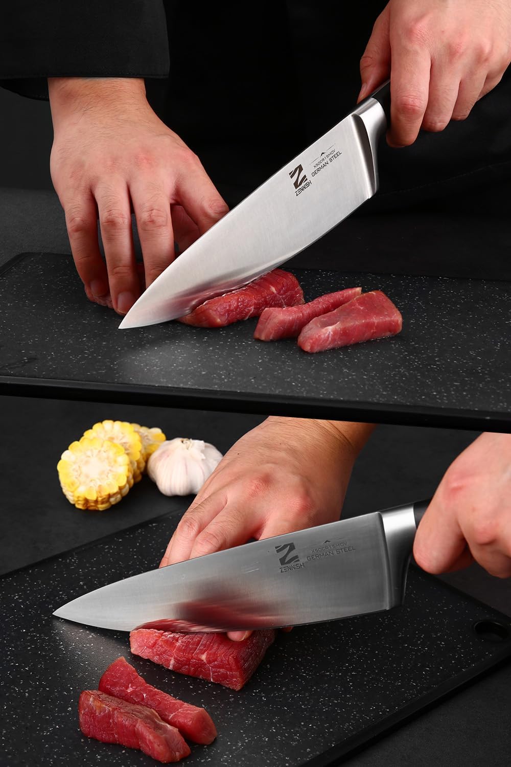 【Exclusive】 Gyuto Knife, 8 Inch Japanese Chef Knife, Handmade Forged 5-Layer VG10 High Carbon Steel, Hammered Finish Rust-Resistant Blade, Ergonomic Sandalwood G10 Handle Kitchen Knife with Gift Box