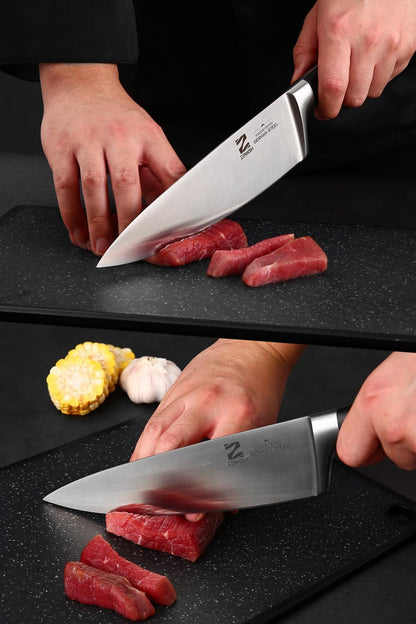 【Exclusive】 Gyuto Knife, 8 Inch Japanese Chef Knife, Handmade Forged 5-Layer VG10 High Carbon Steel, Hammered Finish Rust-Resistant Blade, Ergonomic Sandalwood G10 Handle Kitchen Knife with Gift Box
