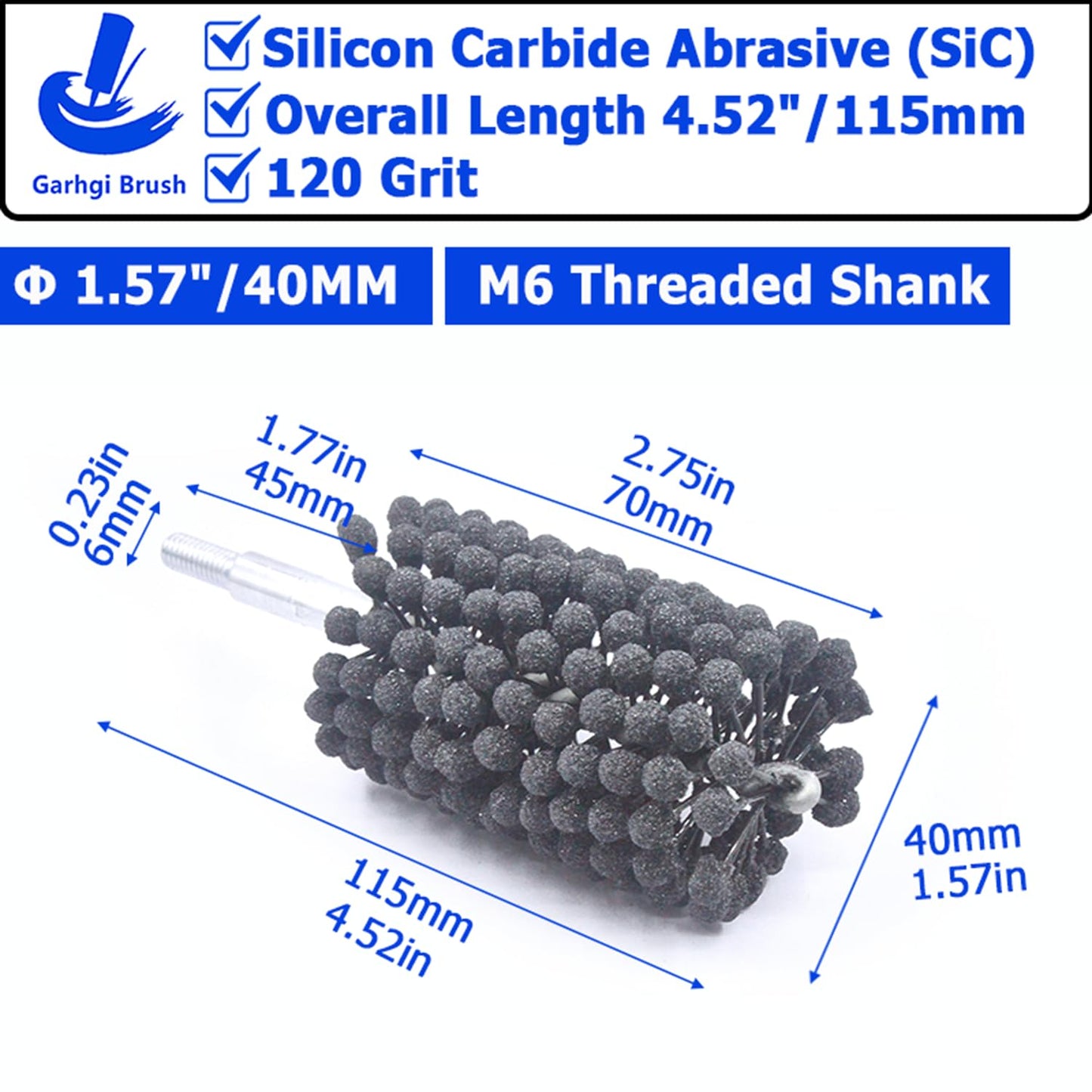 Garhgi 1-3/8" (35mm) Cylinder Honing Brush, 240 Grit Silicon Carbide Nylon Hone Tool, for Engine Cylinder Bore Deburring Finishing Deglazing Cleaning on Metals Steel Cast Iron