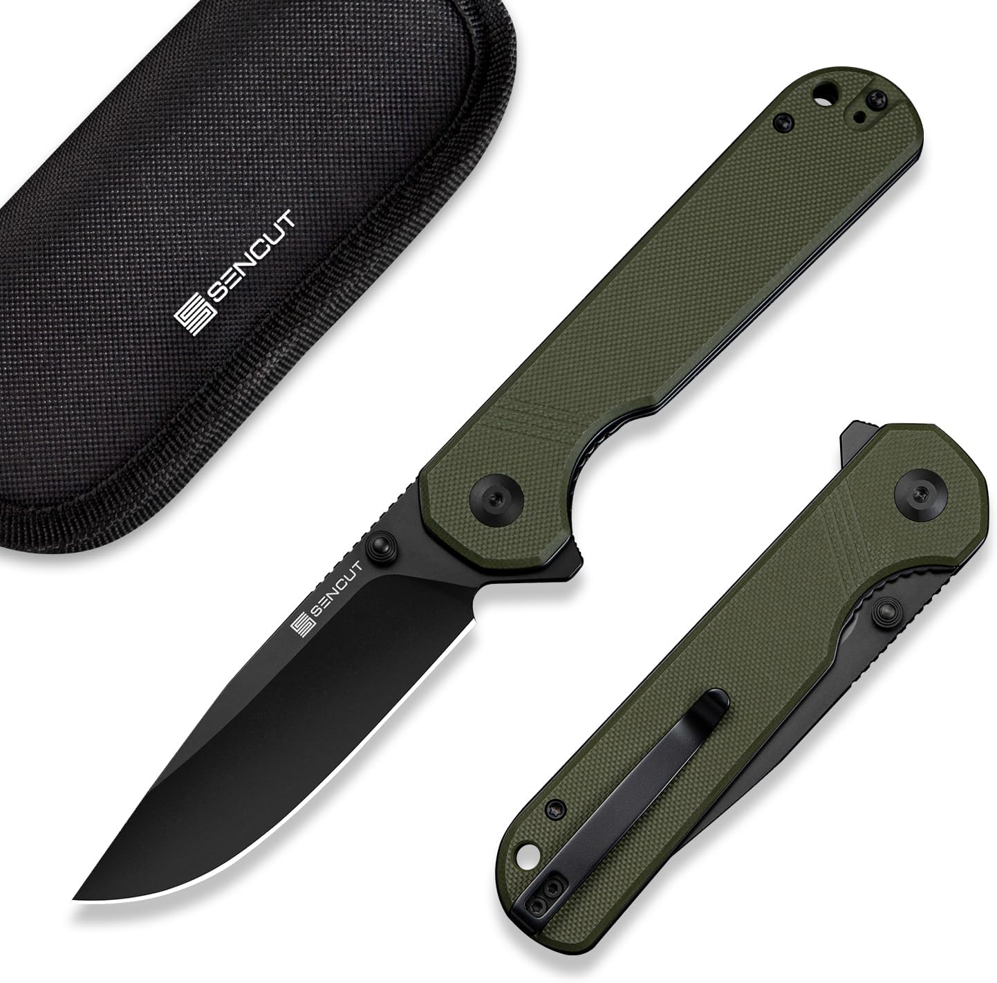 SENCUT Aetheris Pocket Knife, EDC Folding Knife with 3.68'' 9Cr18MoV Blade & Canvas Micarta Handle, Reversible Clip for Camping Hiking S24095-3(Black)