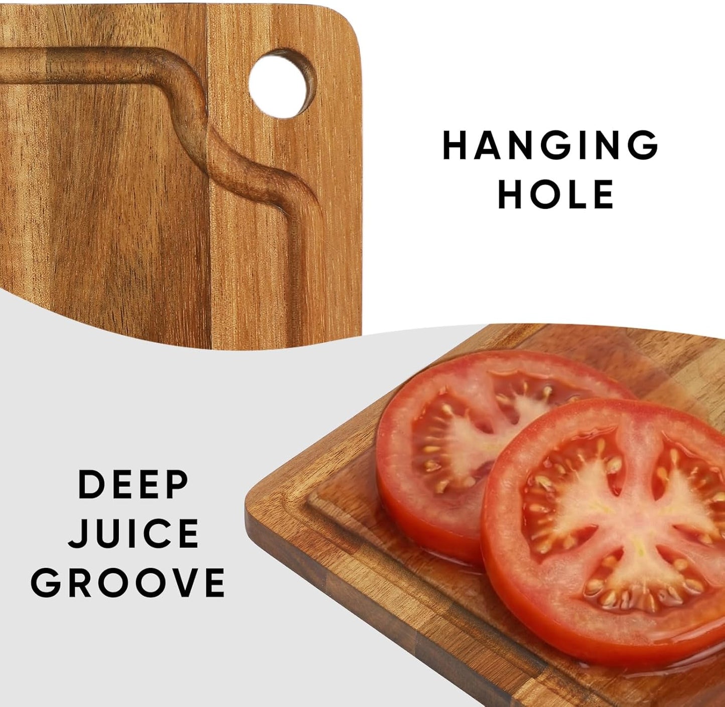 Acacia Wood Small Cutting Board for Kitchen, 10x7 Inch Mini Chopping Bar Board with Juice Groove & Hanging Hole, Thickened Portable Cheese Board for Camping,BBQ, Dorm, RV and Small Spaces