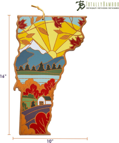 Totally Bamboo North Carolina State Shaped Cutting Board and Charcuterie Serving Platter with Artwork by Summer Stokes, Includes Hang Tie for Wall Display 18" x 8" x 5/8" - Colors B