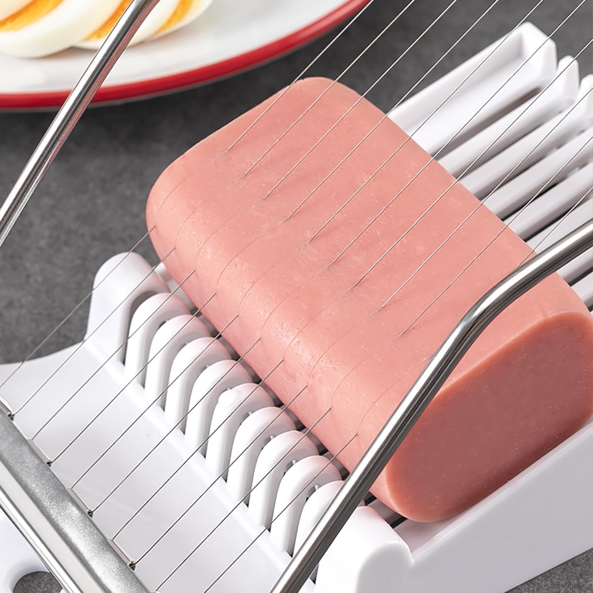 Luncheon Meat Slicer,Luncheon meat Fruit Boiled Egg Ham Garlic Cheese Butter Slicers Cutter, Durable ABS and Stainless Steel Wires, Cuts 11 Slices