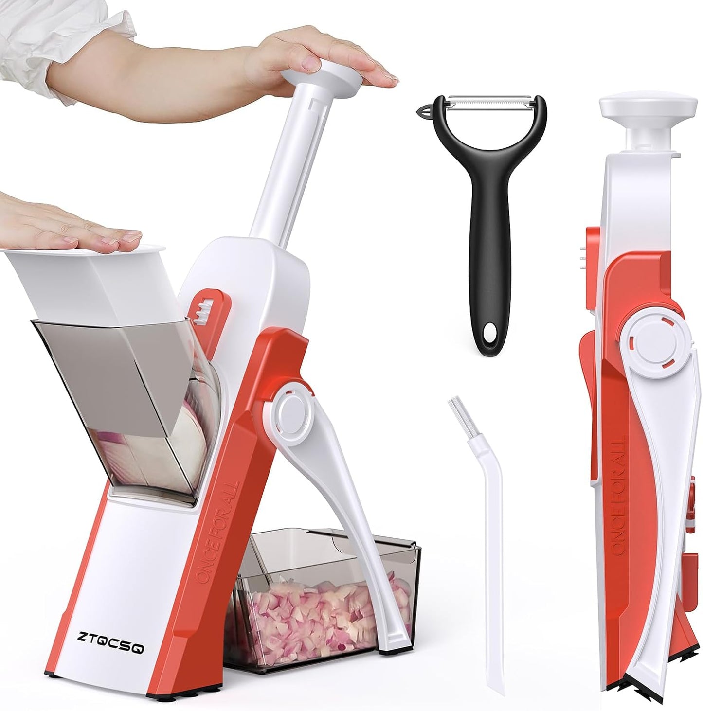 5 in 1 Safe Mandoline Slicer for Kitchen, Safe Vegetable Chopper, Paring Knife, Adjustable Thickness, Easy to Clean, Vegetable Slicer, Slicing, Strips, Shredding, Dicing, Chop (Black Knight)