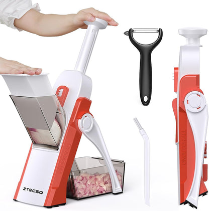5 in 1 Safe Mandoline Slicer for Kitchen, Safe Vegetable Chopper, Paring Knife, Adjustable Thickness, Easy to Clean, Vegetable Slicer, Slicing, Strips, Shredding, Dicing, Chop (Black Knight)