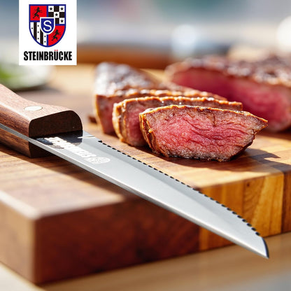Steak Knife Set - Steak Knife with Wooden Handle, Knives Set for Kitchen, Serrated Steak Knives Set of 8, Classic Full Tang Design, 5Cr15Mov Stainless Steel Blade