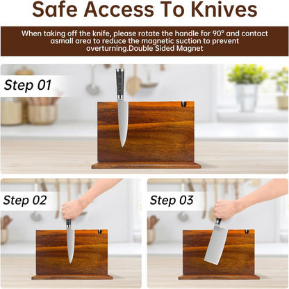 Magnetic Knife Block Holder Knife Holder Magnetic Knife Block Magnetic Knife Holder Wood Knife Set Holder Stand Knives Storage Rack for Small and medium-sized knives