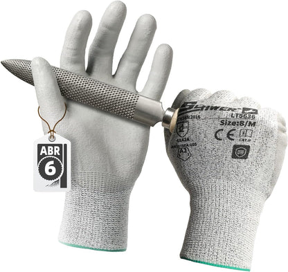 Schwer 6 Pairs ANSI A2 Cut Resistant Work Gloves with Certified Level 6 Ultra Abrasion Resistance, Safety Gloves with Grip for General Use, Construction, Gardening, Mechanic, 3D-Comfort, LT5636, L