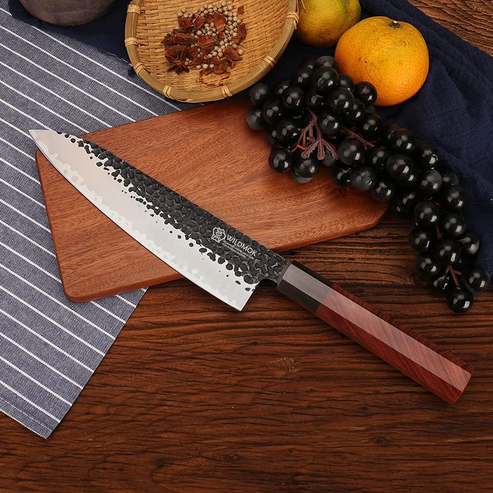 WILDMOK 8 Inch Chef Knife 3 Schichten 9CR18MOV CLAD STAEL, geschmiedetes Gyuto -Chef Knife mit achteckigem Griff