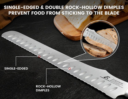 CoquusAid Bread Knife for Homemade Bread, 9 Inch Multifunction Serrated Knife, Razor Sharp Slicer, High Carbon German Steel Bread Cutter, Ergonomic Handle Design for Sourdough Turkey Fruit Cutting