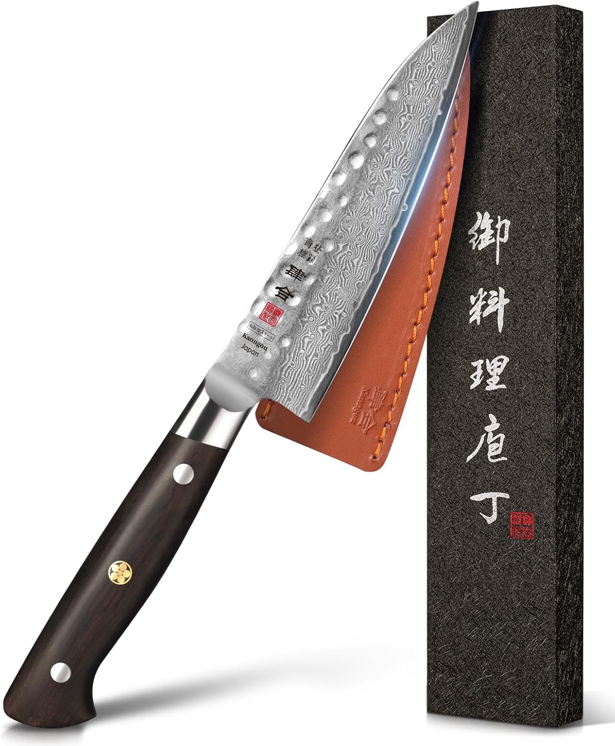 kanngou Japanese Chef Knife Kitchen Knife with 67 Layers Damascus Steel AUS-10 Core, Professional Damascus Knife with Full-Tang Ebony Wood Handle and Premium Gift Box (8.27 Inch Kiritsuke Knife)