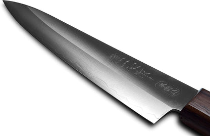 Seki Japan KANETSUGU Japanese Utility Petty Knife, AUS8 SUS410 Stainless Steel Fruit Knife, Rose Wood Handle, 90 mm (3.5 in), Made in Japan