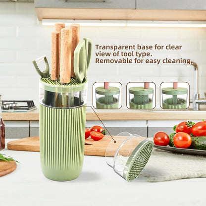 Kitchen Knife Set with Block, 7-Piece Kitchen Knife Set for Chef with Universal Knife Block, Anti-Rust Kitchen Knife Block Set, Ergonomic Design